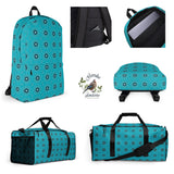 rucksack mit kleinem leuchtend-blauem kreis-muster