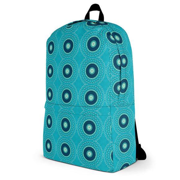 rucksack mit leuchtend blauem kreis-muster