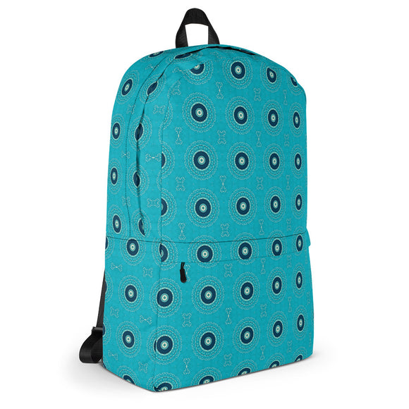 rucksack mit kleinem leuchtend-blauem kreis-muster