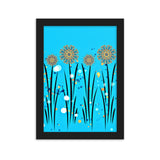 gerahmtes poster auf mattem papier "blumenwiese blau" schwarz / 21×30 cm