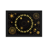 gerahmtes poster auf mattem papier mit edlem kaleidoskop-design und fraktalelementen schwarz / 21×30 cm