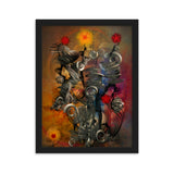 "flowers between wire spirals" gerahmtes poster auf mattem papier schwarz / 30×40 cm