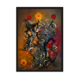 "flowers between wire spirals" gerahmtes poster auf mattem papier schwarz / 50×70 cm