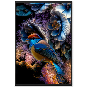 "Birds and Flowers - Variante 3" Gerahmtes Poster auf mattem Papier
