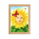 "little miss sunflower" gerahmtes poster auf mattem papier oak / 21×30 cm
