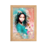 "girl in the spring wind" gerahmtes poster auf mattem papier oak / 21×30 cm