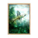 gerahmtes poster auf mattem papier "fliegender fisch" oak / 50×70 cm