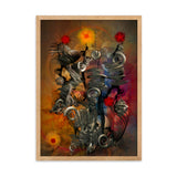 "flowers between wire spirals" gerahmtes poster auf mattem papier oak / 50×70 cm