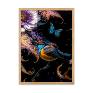 "Birds and Flowers - Variante 2" Gerahmtes Poster auf mattem Papier