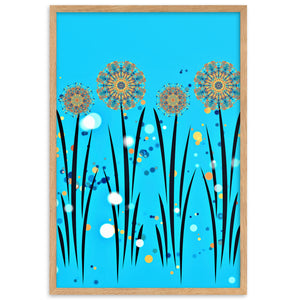 gerahmtes poster auf mattem papier "blumenwiese blau" oak / 61×91 cm