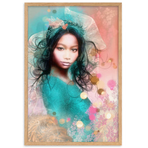 "girl in the spring wind" gerahmtes poster auf mattem papier oak / 61×91 cm