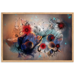 "flowers between mushrooms" gerahmtes poster auf mattem papier oak / 61×91 cm