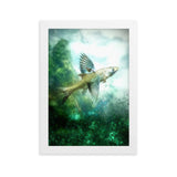 gerahmtes poster auf mattem papier "fliegender fisch" weiß / 21×30 cm