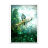 gerahmtes poster auf mattem papier "fliegender fisch" weiß / 50×70 cm