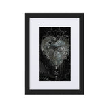 gerahmtes poster auf mattem papier mit passepartout  "metal heart" schwarz / 21×30 cm