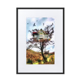 gerahmtes poster auf mattem papier mit passepartout  "tree house" schwarz / 50×70 cm