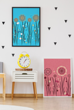 gerahmtes poster auf mattem papier "blumenwiese blau"